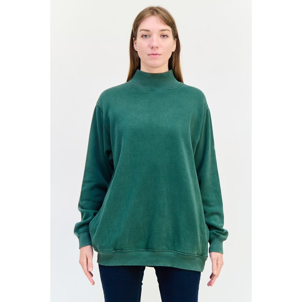 Aerie Womens Oversized Mock Neck Pullover Sweatshirt Green Pockets Medium